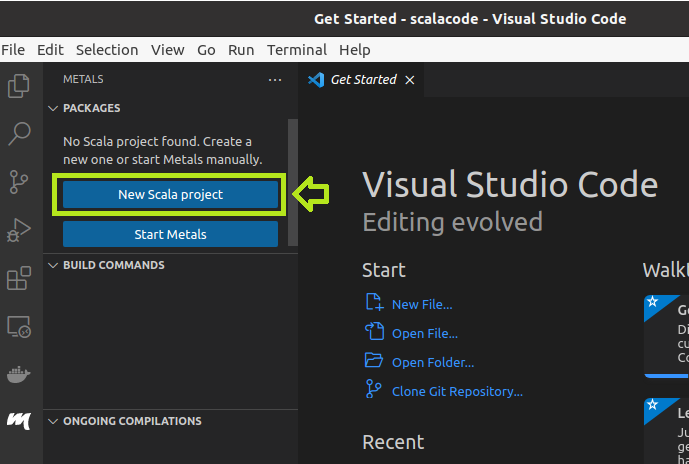 ClickNewScalaProject